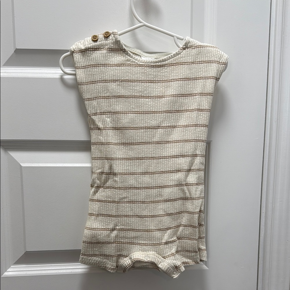 Grayson Mini Striped Cream and Brown Baby Romper